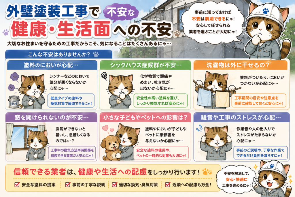 外壁塗装工事中に気になる生活面と健康面への影響|安心して過ごすためのポイントの参考画像