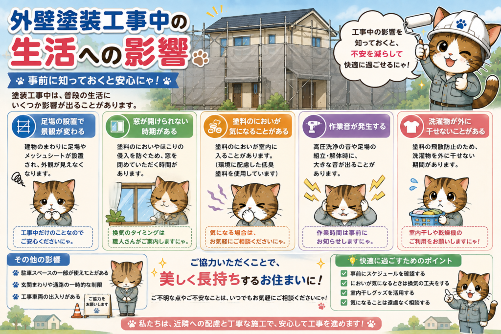 外壁塗装工事中に気になる生活面と健康面への影響|安心して過ごすためのポイントの参考画像