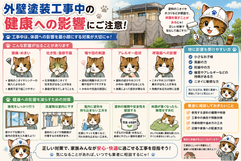 外壁塗装工事中に気になる生活面と健康面への影響|安心して過ごすためのポイントの参考画像