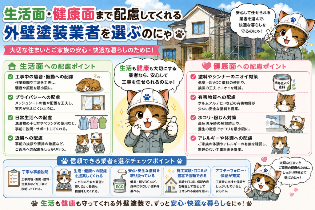 外壁塗装工事中に気になる生活面と健康面への影響|安心して過ごすためのポイントの参考画像