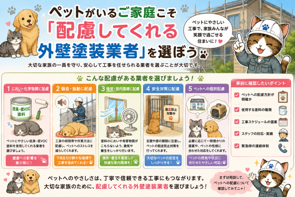 ペットと暮らすご家庭必見‼外壁塗装工事でペットに対する注意点と安心対策‼の参考画像